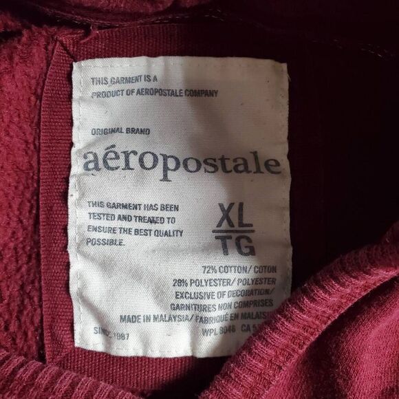 Aeropostale Women’s Pullover Hoodie XL Maroon Chenille Logo Kangaroo Pocket - Picture 5 of 6